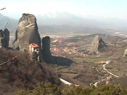 The village of Kalampak and  mound like hill in Meteora